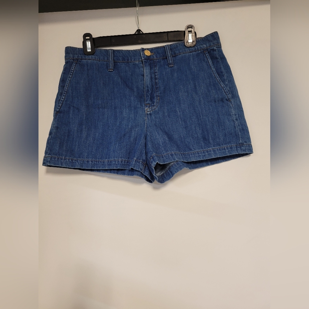 J.Crew 100% Cotton Denim Blue Women's Shorts Gold Button 28